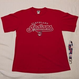 Vintage Cleveland Indians Red Lee Sport Shirt Size L With FREE Keychain
